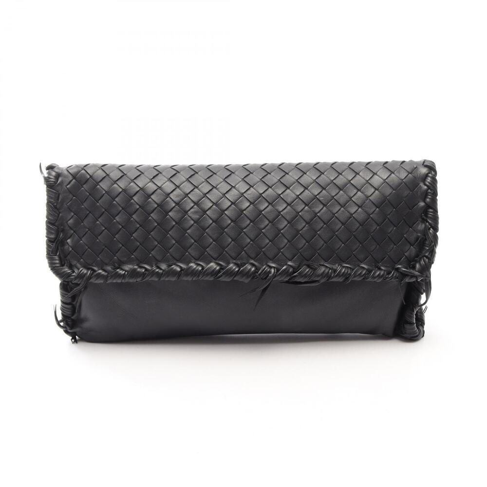 Bottega Veneta Intrecciato Shoulder Bag Clutch Leather Black